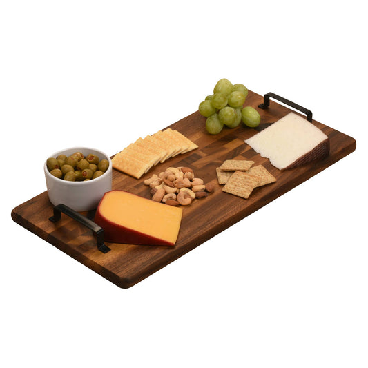 Personalized Extra-Large Acacia Serving Tray with Metal Handles