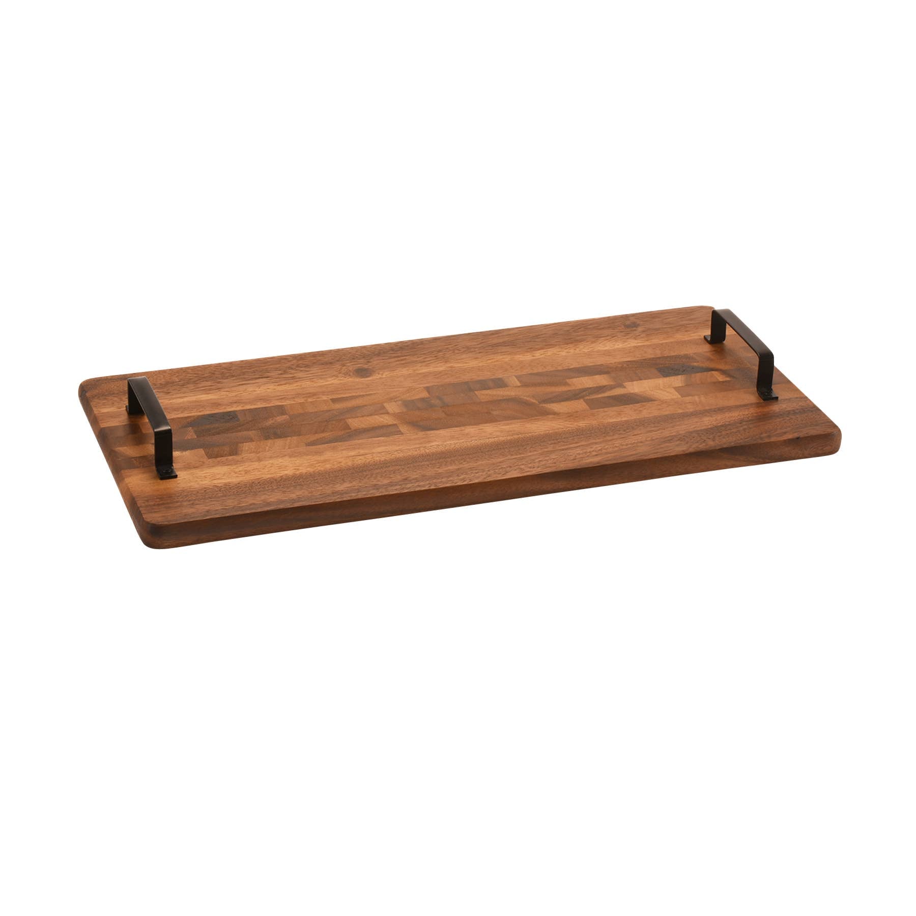 Personalized Extra-Large Acacia Serving Tray with Metal Handles