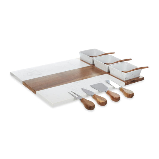Personalized Marble and Acacia Wood Charcuterie Board 11 Piece Set