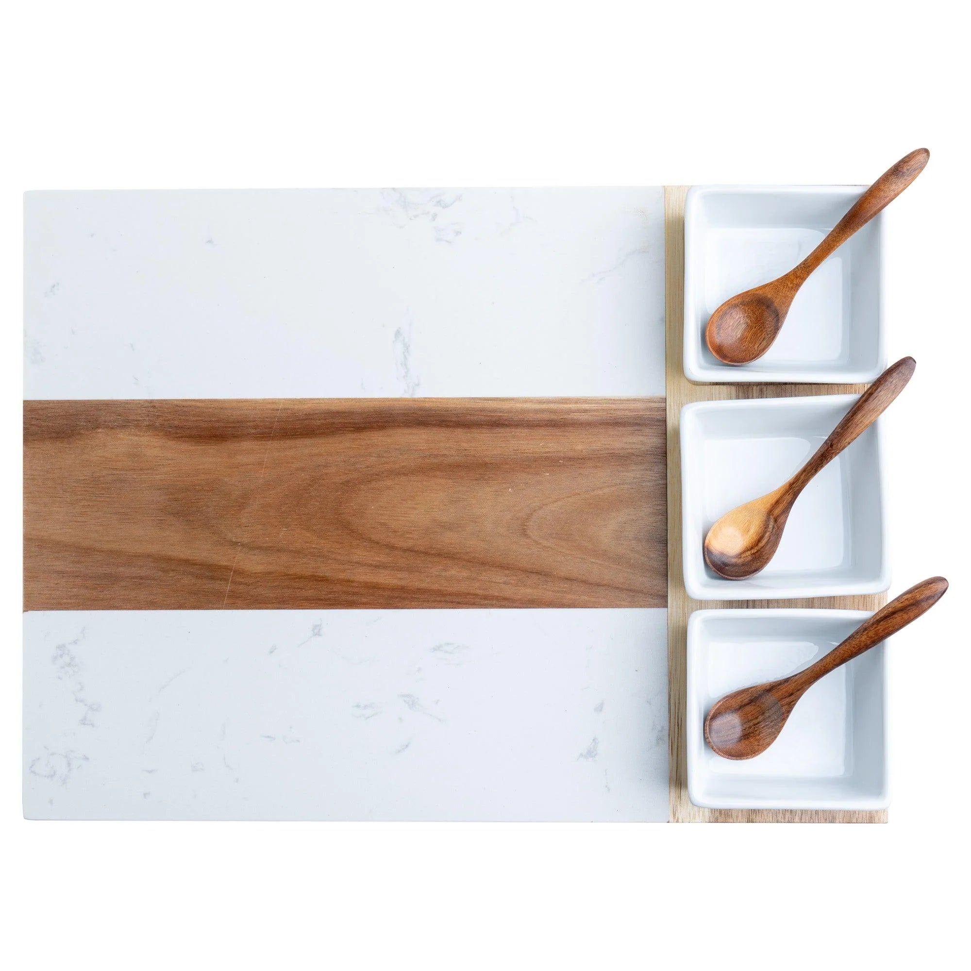 Personalized Marble and Acacia Wood Charcuterie Board 11 Piece Set