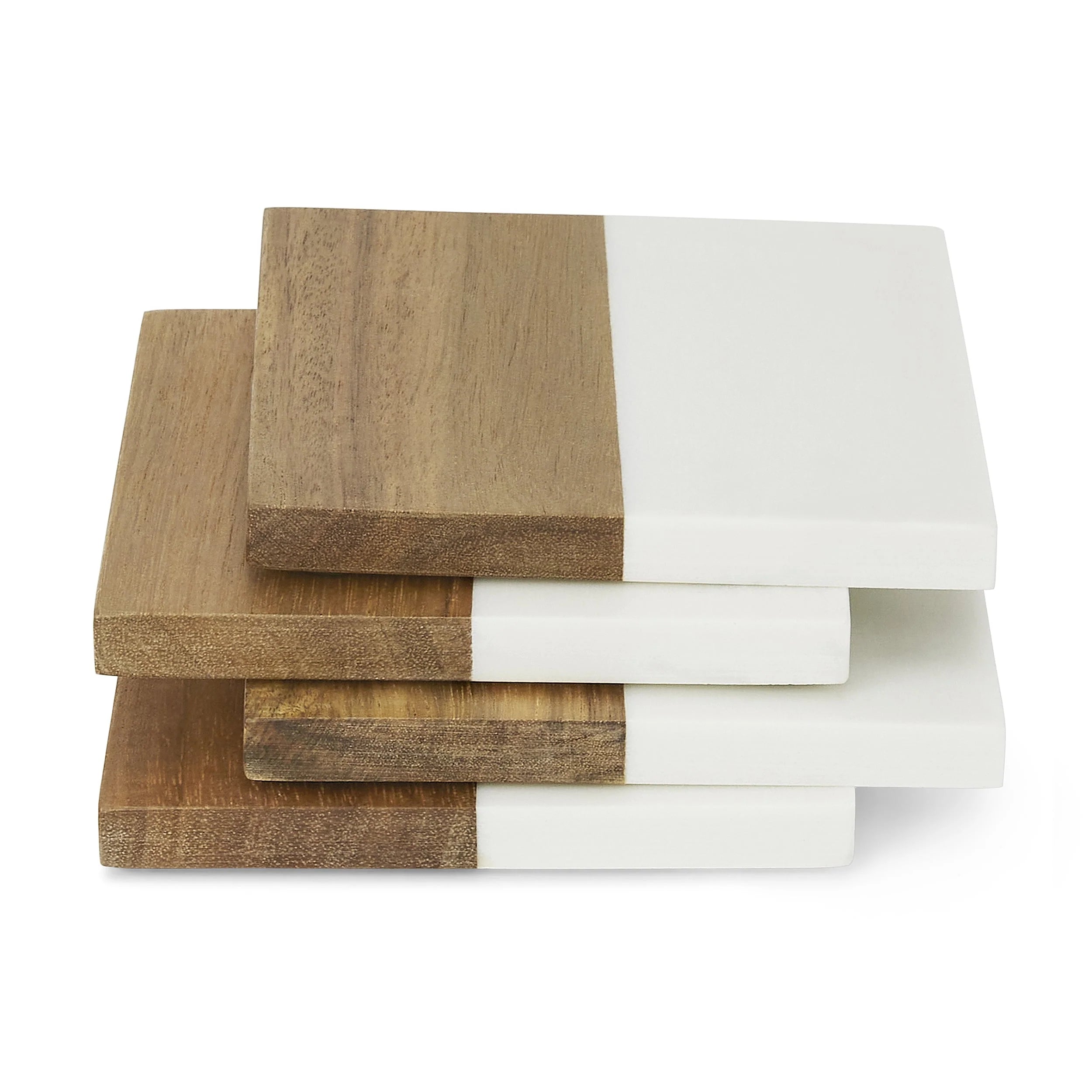 Personalized Marble and Wood Coaster Set