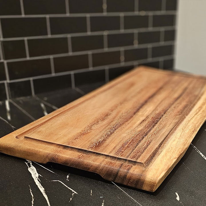 East Indian Walnut Extra Large Live Edge Square End Board with Juice Groove