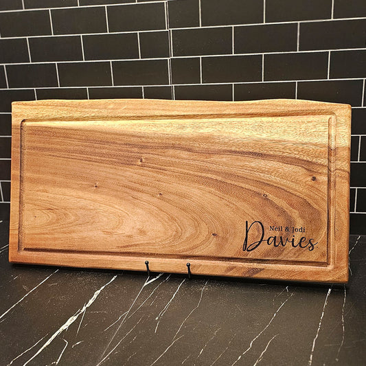 East Indian Walnut Extra Large Live Edge Square End Board with Juice Groove