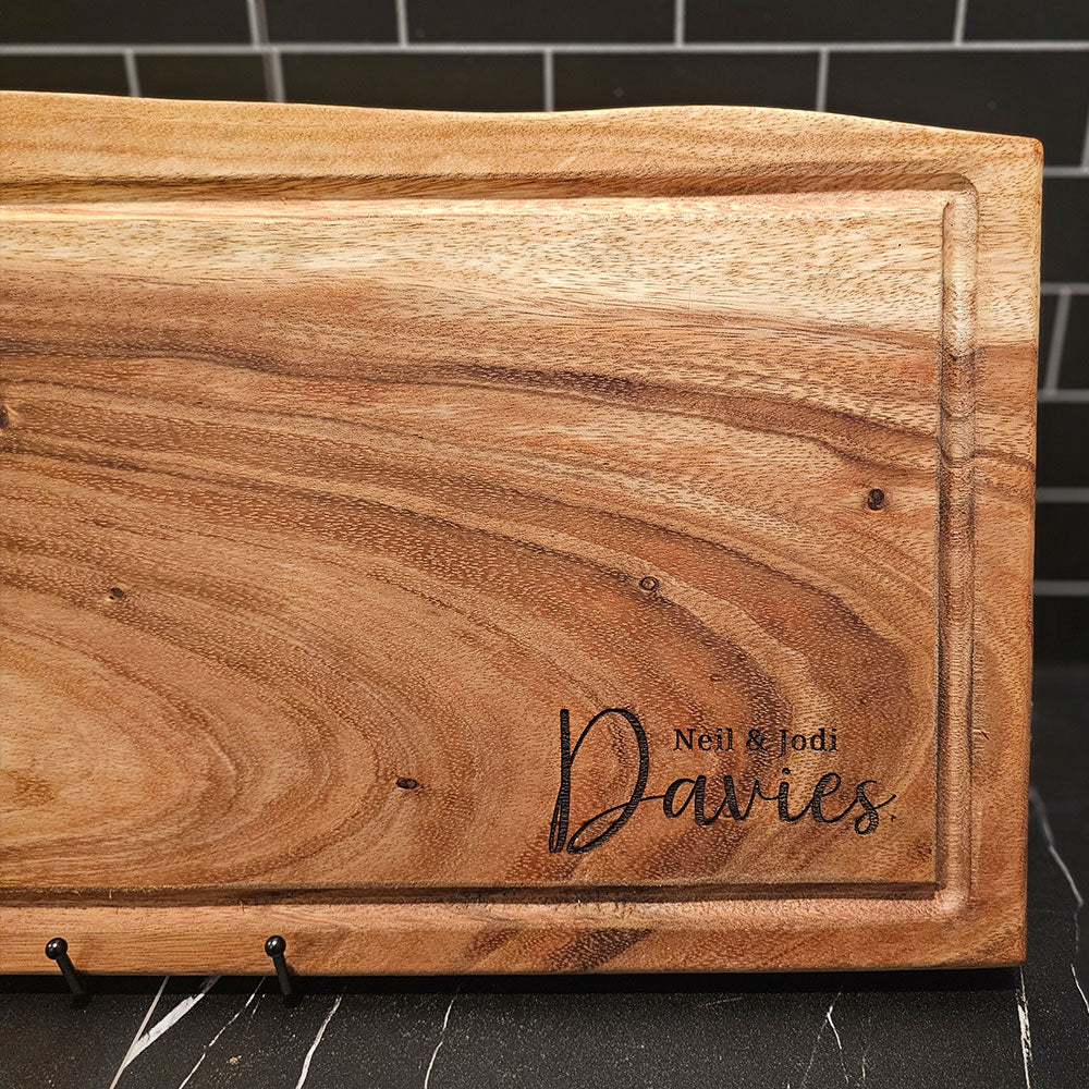 East Indian Walnut Extra Large Live Edge Square End Board with Juice Groove