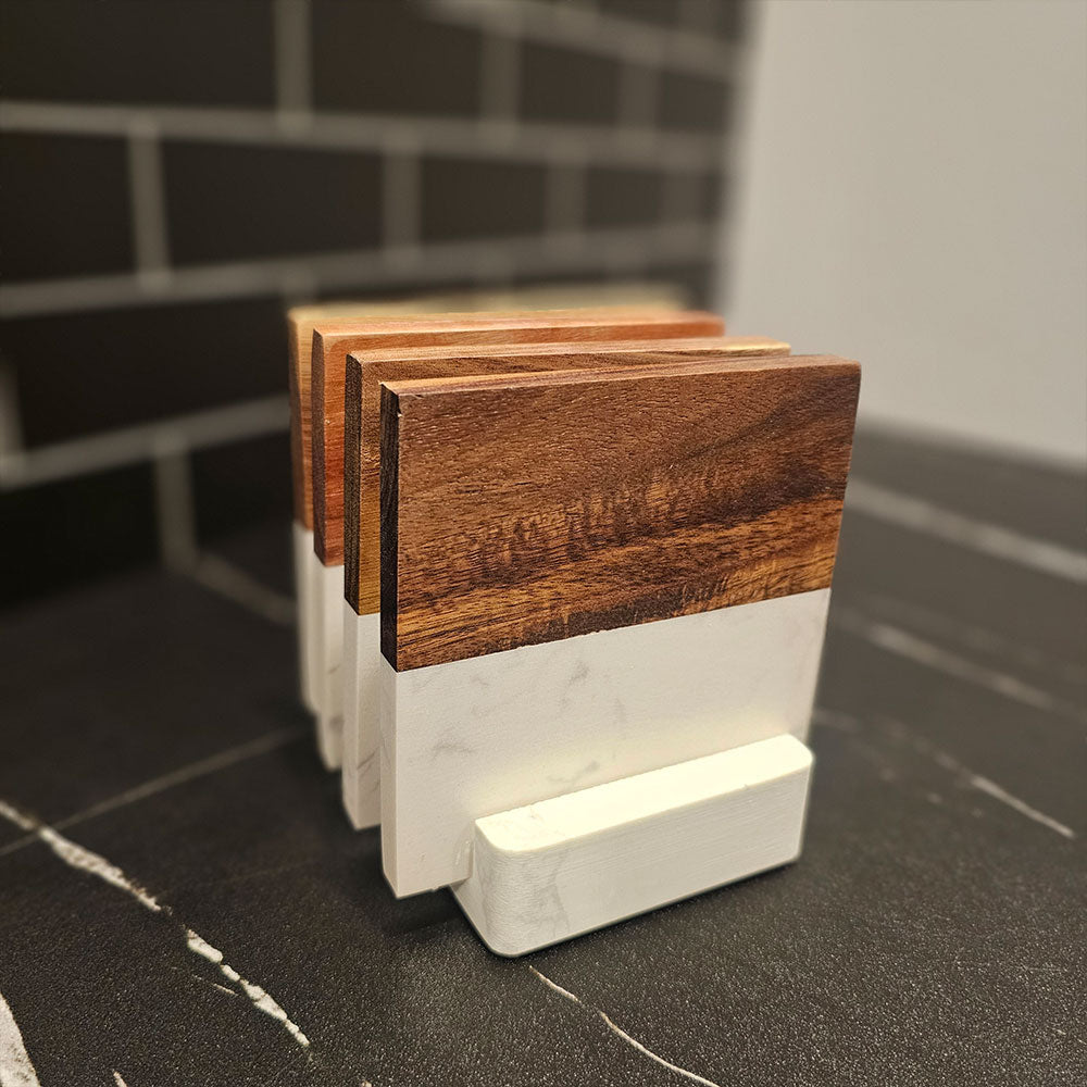 Personalized Marble and Wood Coaster Set