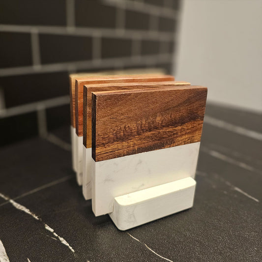 Personalized Marble and Wood Coaster Set