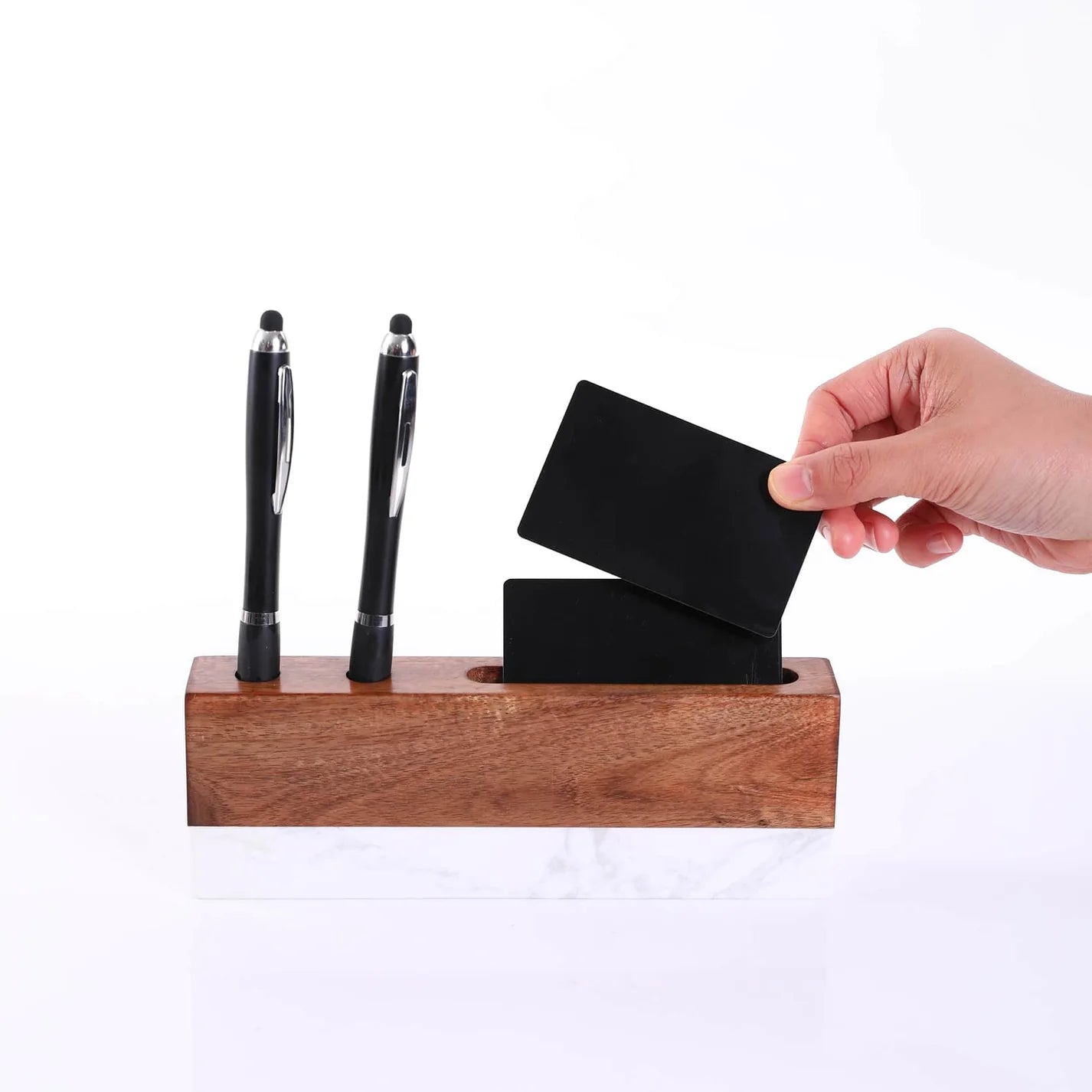 Marble Desk Name Plate with Pen and Business Card Holder