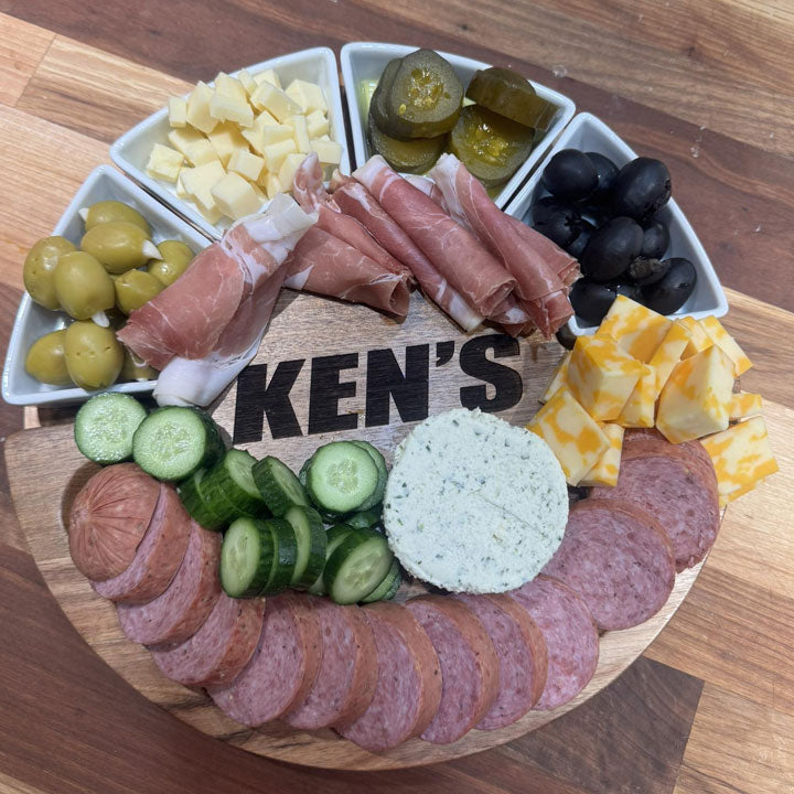 Customized Round Acacia Wood Charcuterie Board Set