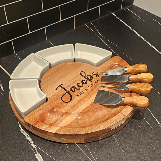 Customized Round Acacia Wood Charcuterie Board Set