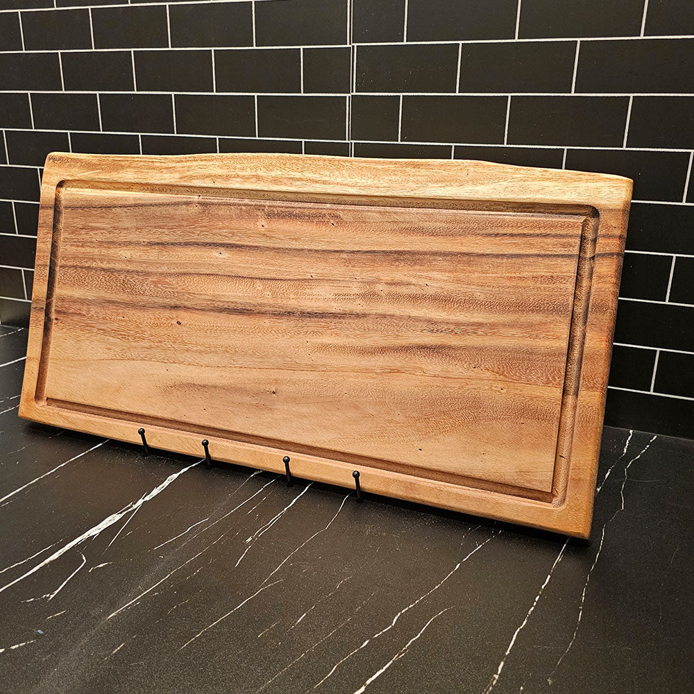 East Indian Walnut Extra Large Live Edge Square End Board with Juice Groove