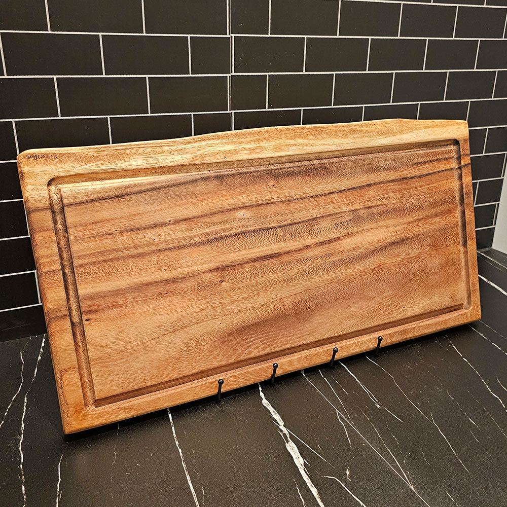 East Indian Walnut Extra Large Live Edge Square End Board with Juice Groove