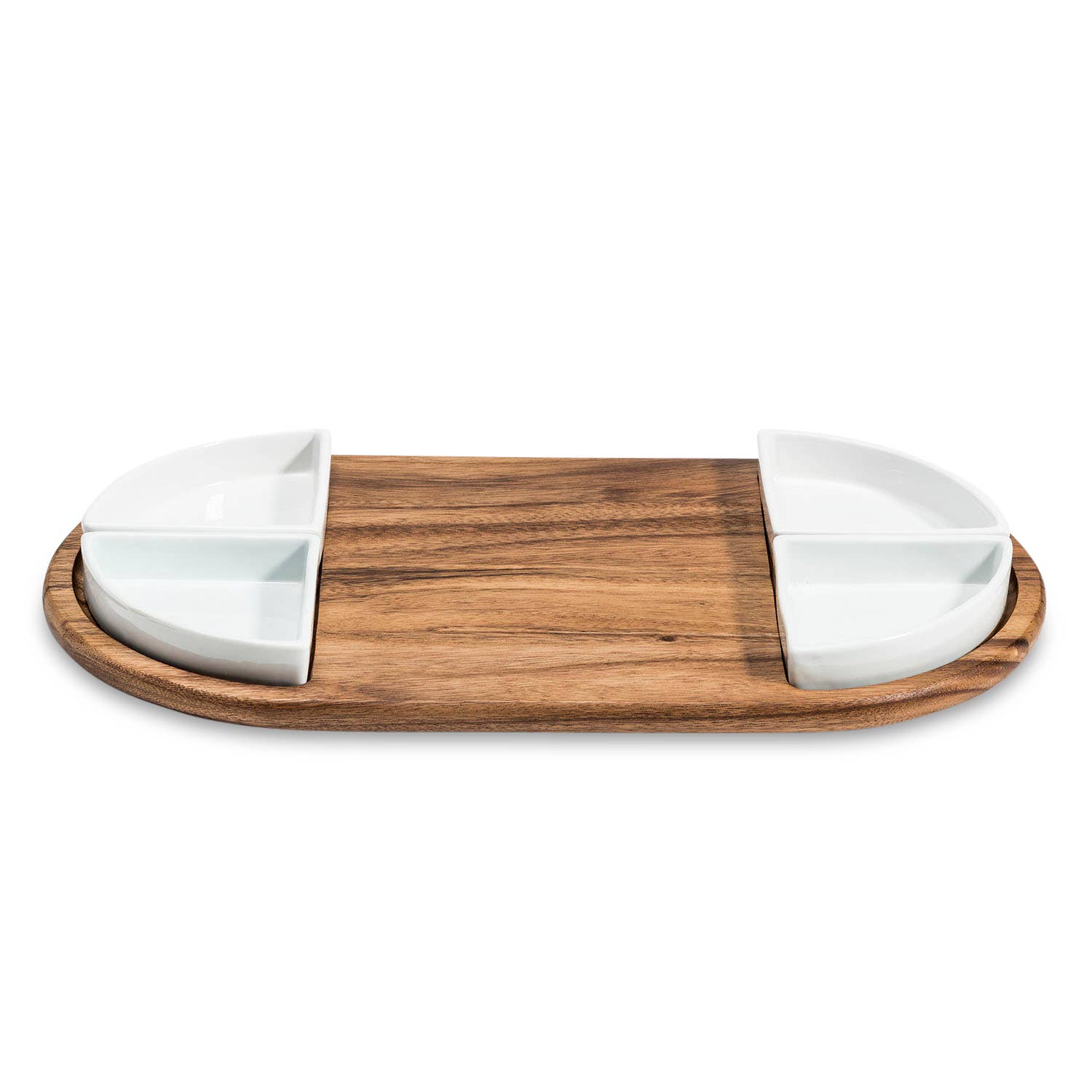 Acacia Wood Charcuterie & Serving Tray with 4 White Ceramic Dishes